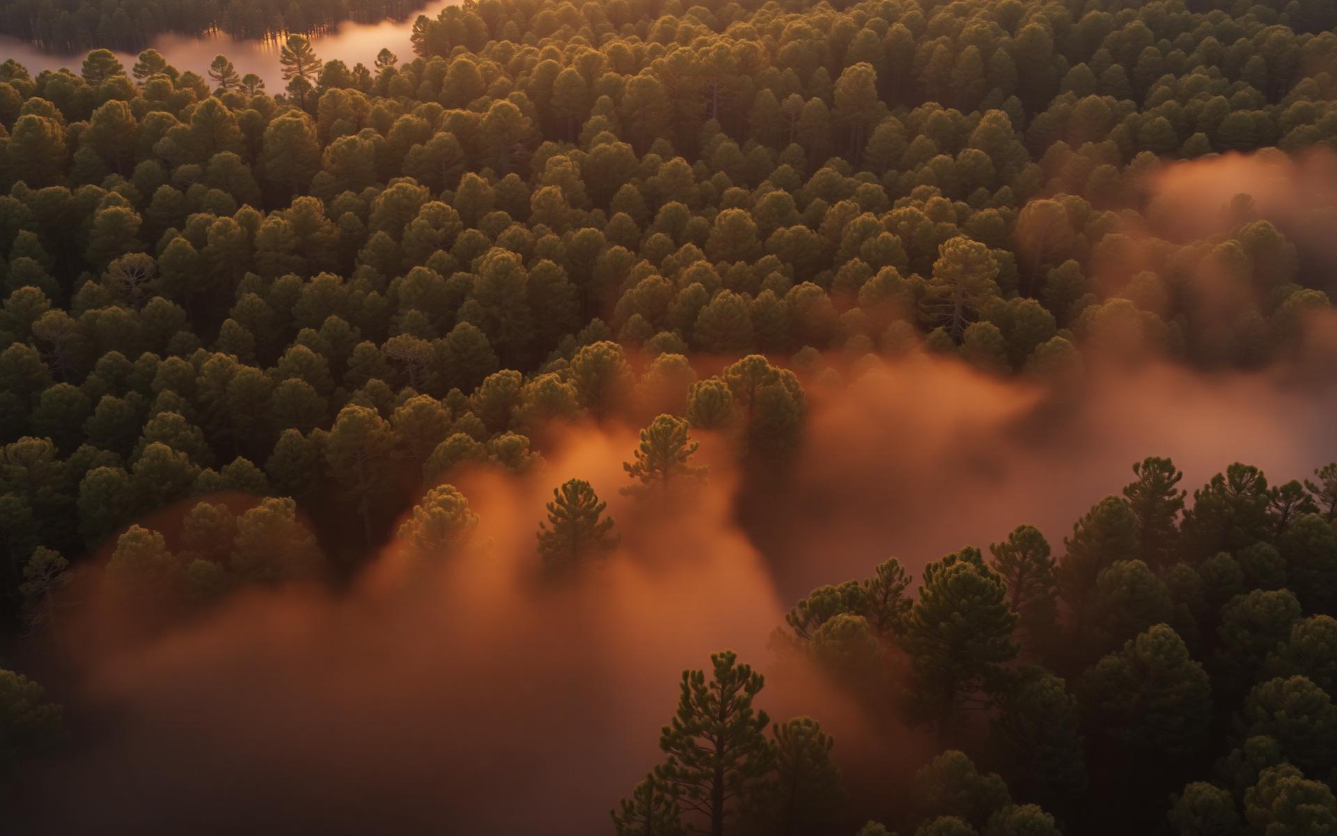 Aerial view of the pine forest at Pinecrest Reserve, The Woodlands, Texas